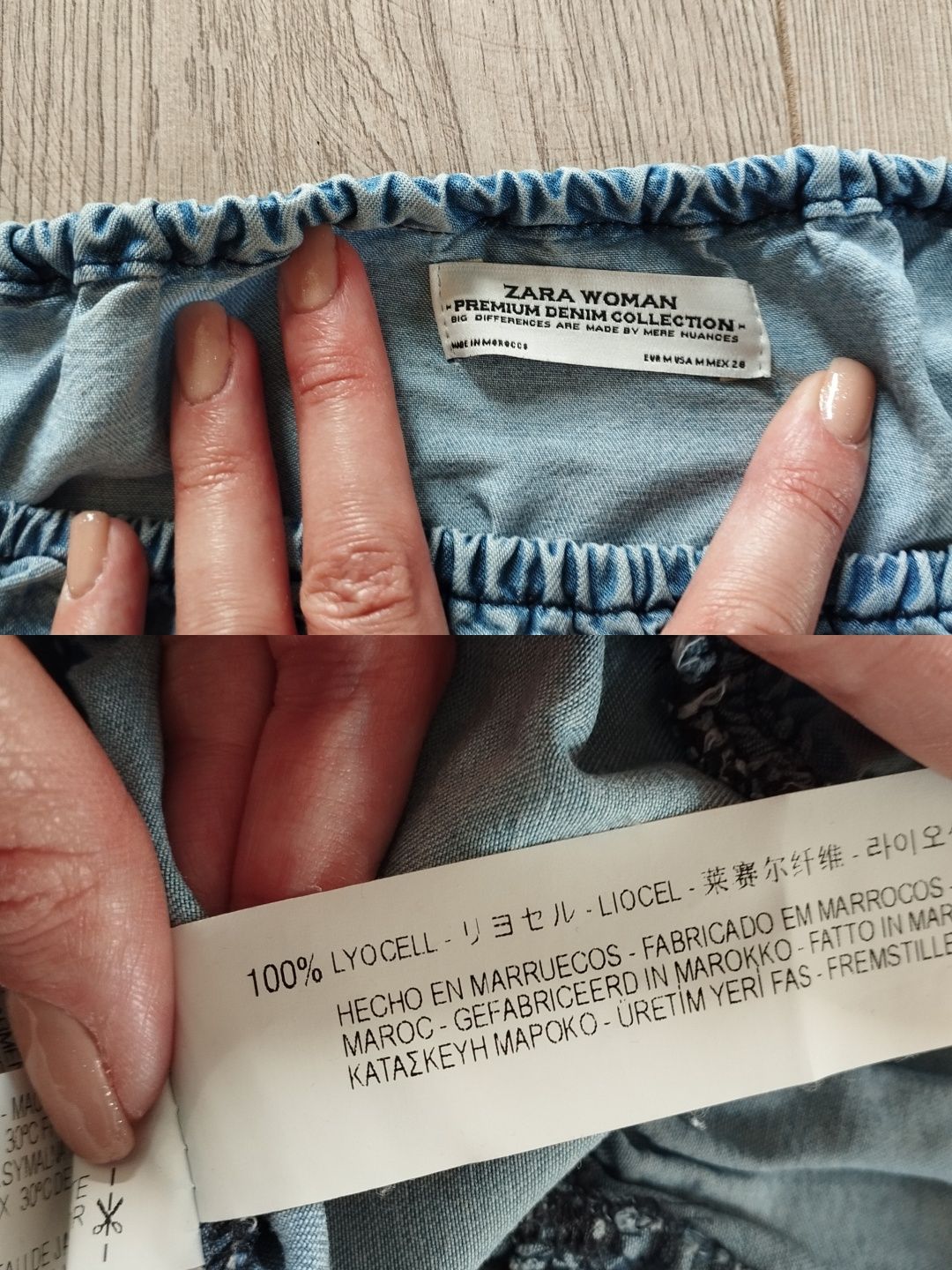 Niebieska dżinsowa jeans koszula bluzka ZARA z falbanką S M L 36 38 40