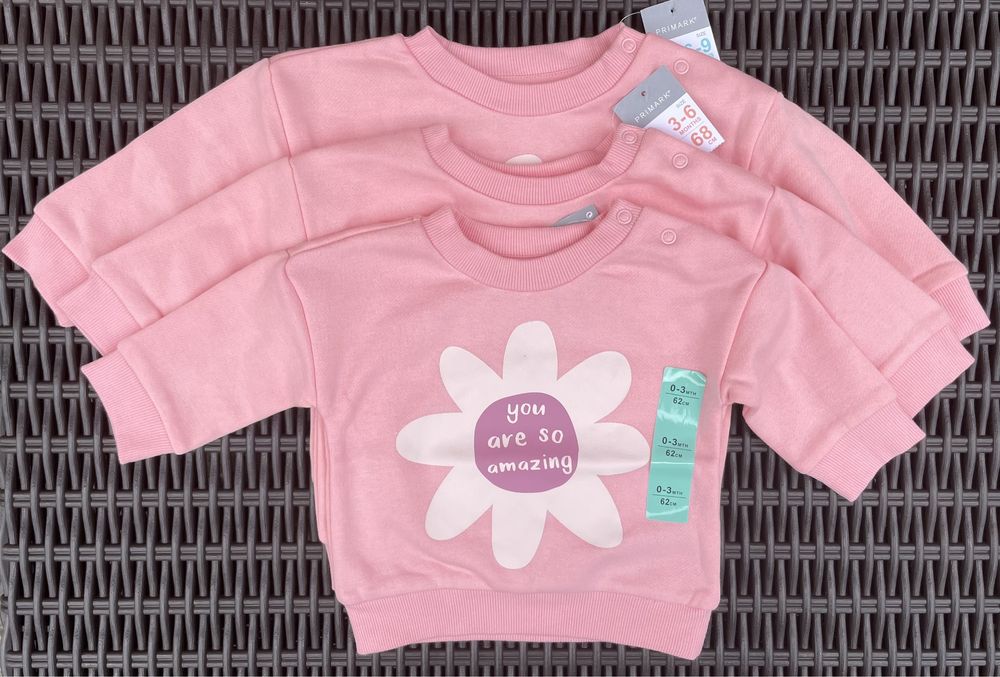 Okazja Trzy bluzy niemowlęce dziewczęce Rozmiar 62 68 74 Nowe