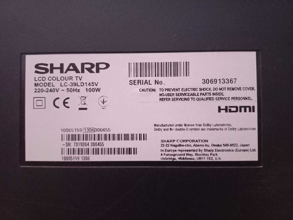 Telewizor Sharp 39" LC-39LD145V  Uszkodzony !!!