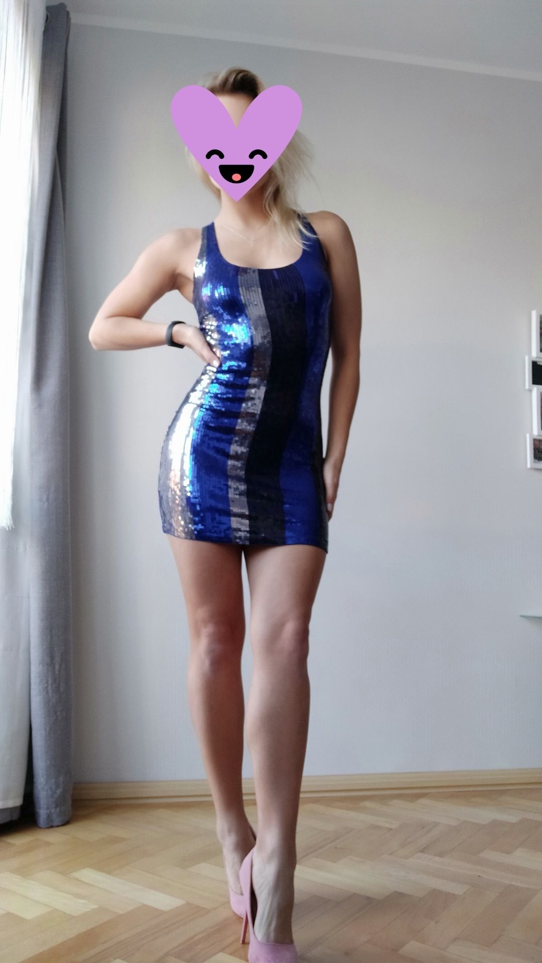 Sukienka Moodo XS niebieska #cekiny #zip #mini