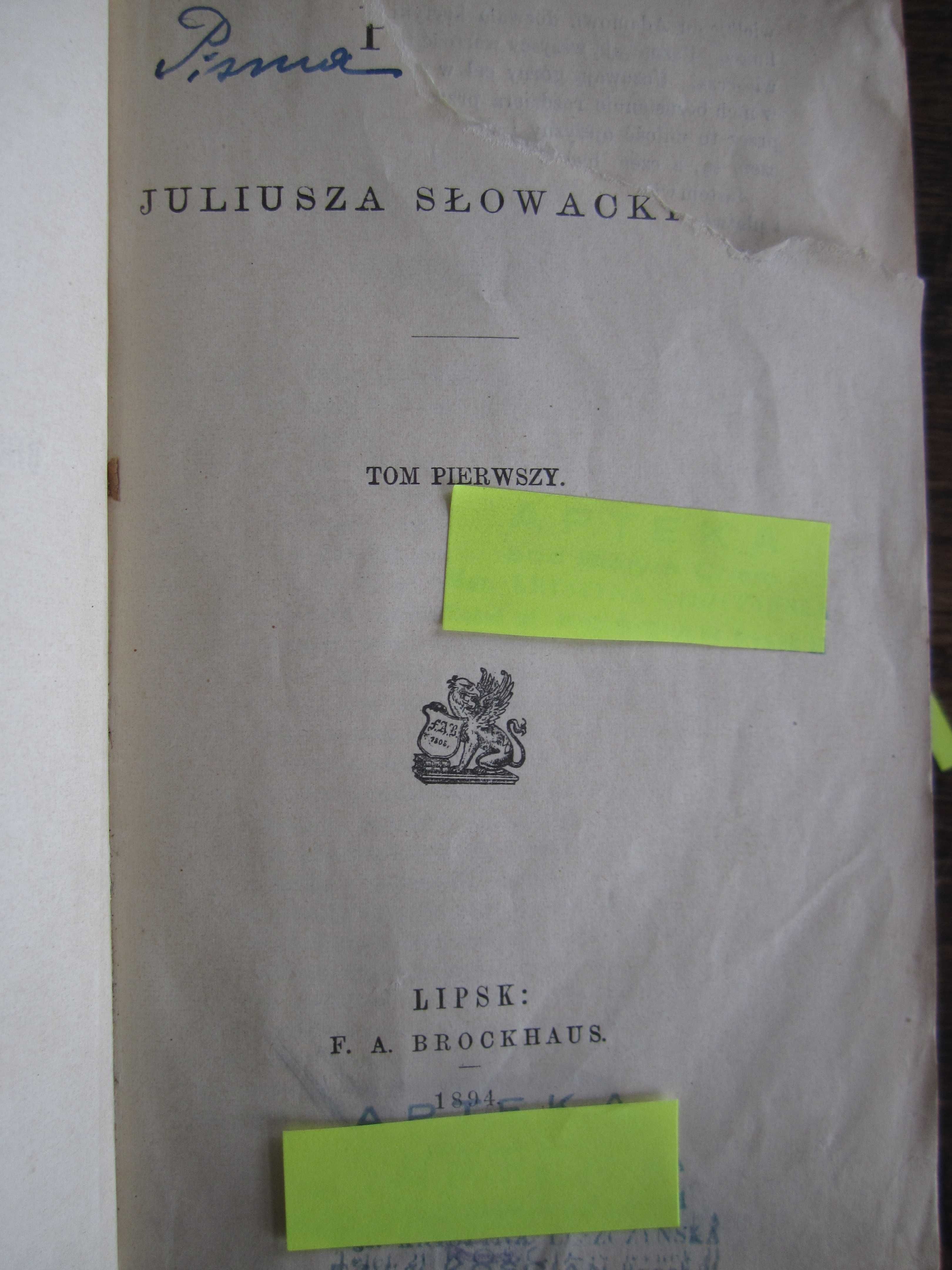 Książka "Biblioteka pisarzy polskich"  - Juliusz Słowacki - 1894 rok