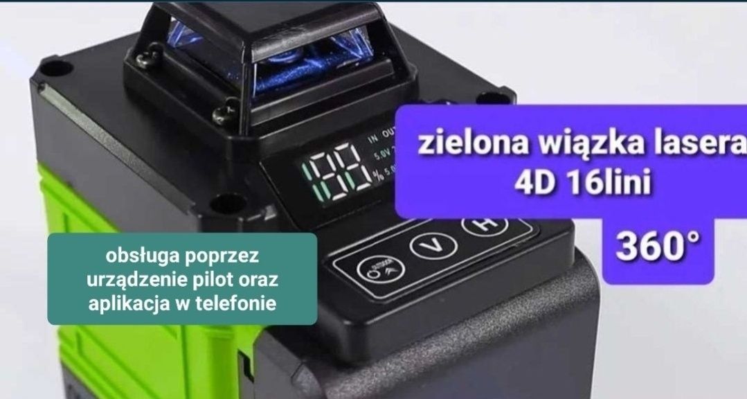 laser krzyżowy 4D 16 linii poziomica laserowa 2x bateria