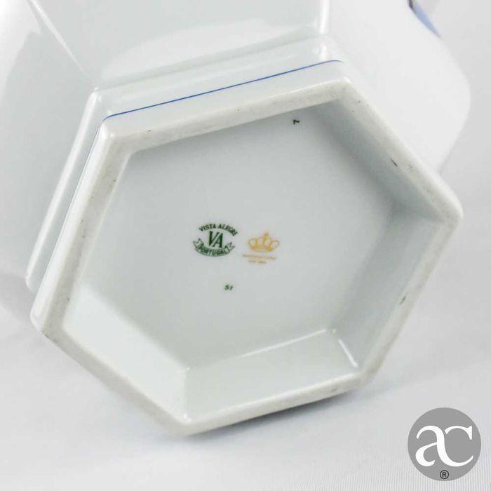Cachepot hexagonal com base, porcelana Vista Alegre, Decoração Imari