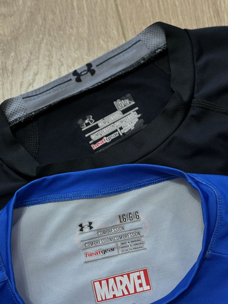 Компресійна футболка Under Armour рашгард термо чорна + marvel