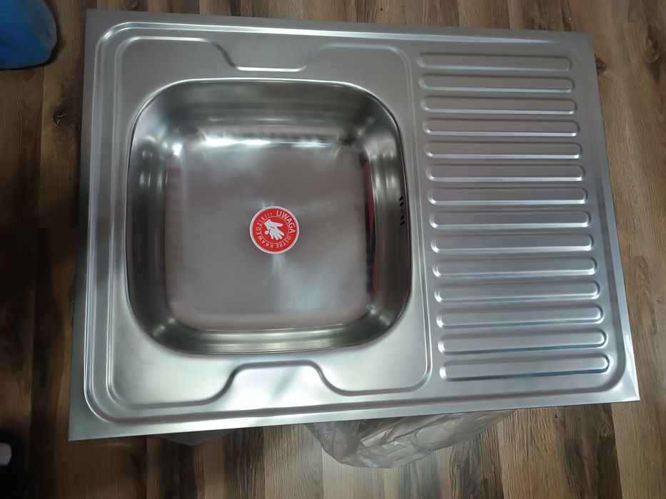 Zlew jednokomorowy ze stali nierdzewnej NOWY + bateria