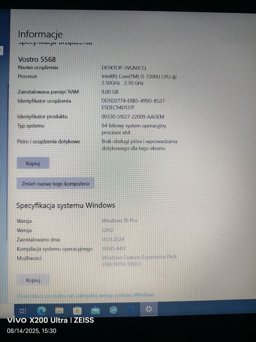 Laptop Dell Vostro 5568 15,6" Intel Core5, 8GB, 256GB SSD,