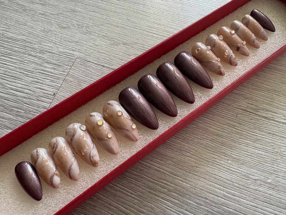 Ręcznie malowane sztuczne paznokcie, press on nails, tipsy handmade
