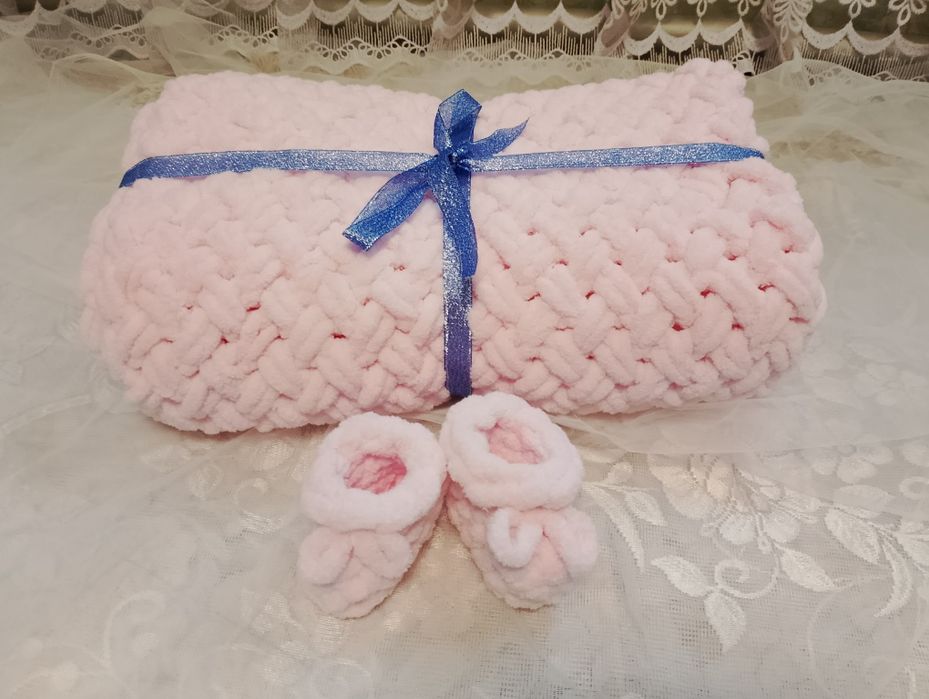 Плед Alize Puffy та пінетки(комплект), ручна робота