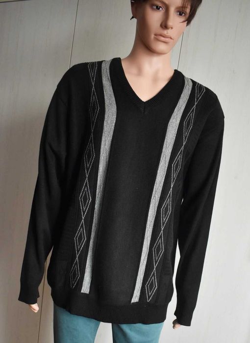 Sweter XL retro vintage czarny dzianinowy męski serek lata 90 sweterek