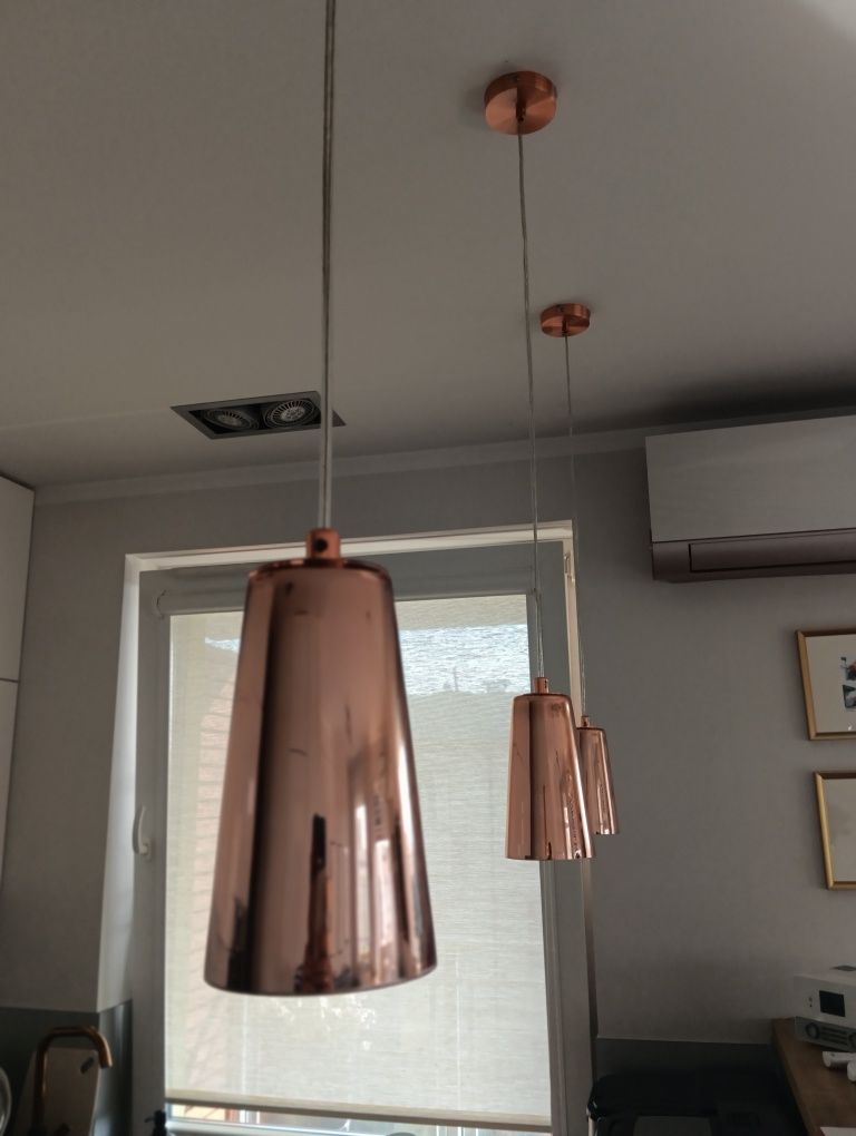 Lampy wiszace, szkło, kolor złoty - różowy - 3szt.