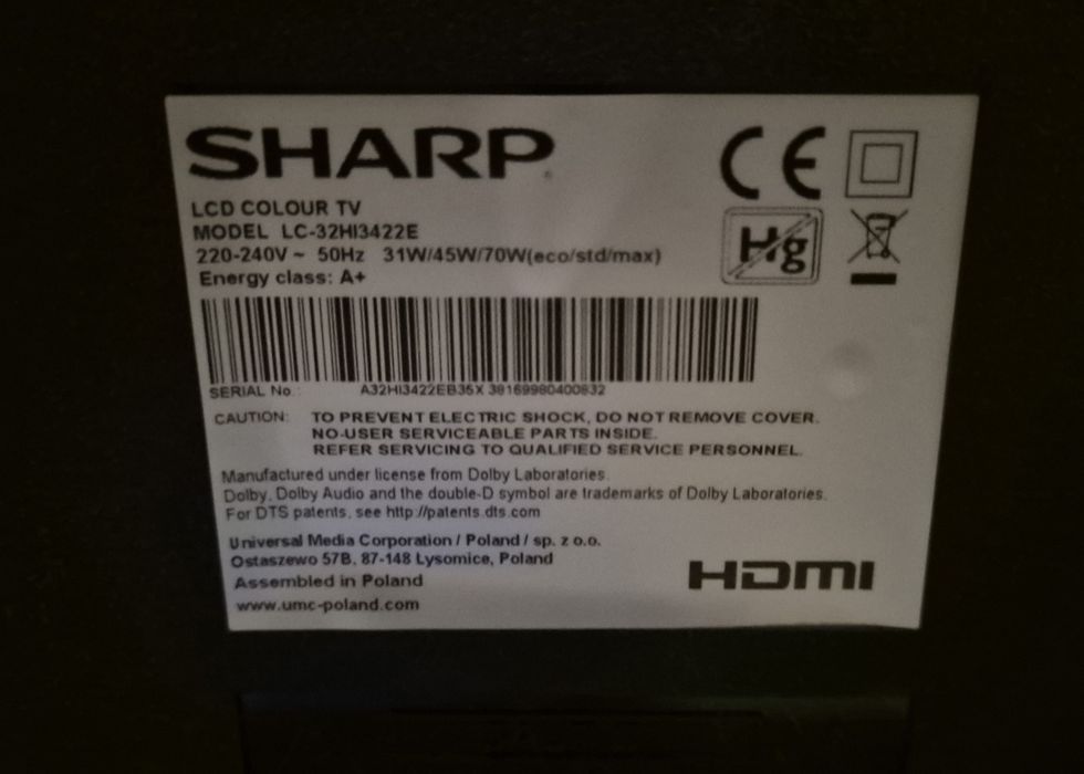Sharp Aquos 32" LC-32HI3422E