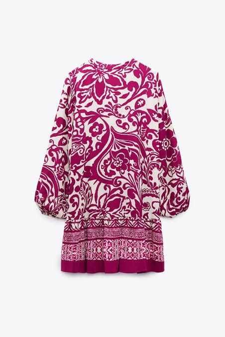 NOWA 36 S ZARA sukienka 100% wiskoza różowa fioletowa fuksja print