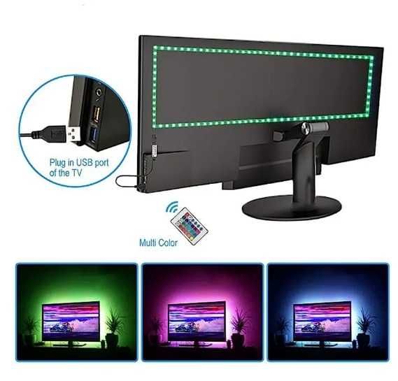 Fita LED RGB com 3 metros para decoração fundo TV + Comando Remoto