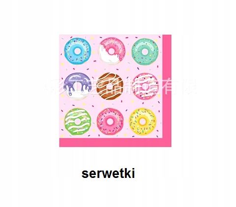 Dekoracje na urodziny Pączek Donut ZESTAW naczyń jednorazowych 44 szt.