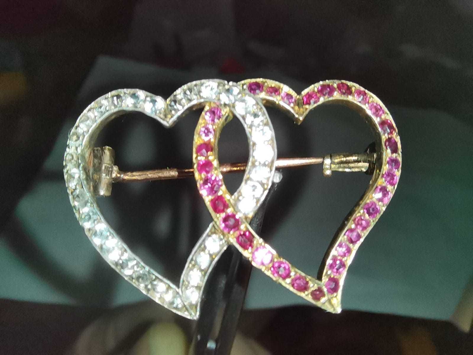 Vintage Stara zlota Broszka  Wiktoriańska 585 diamenty i rubiny