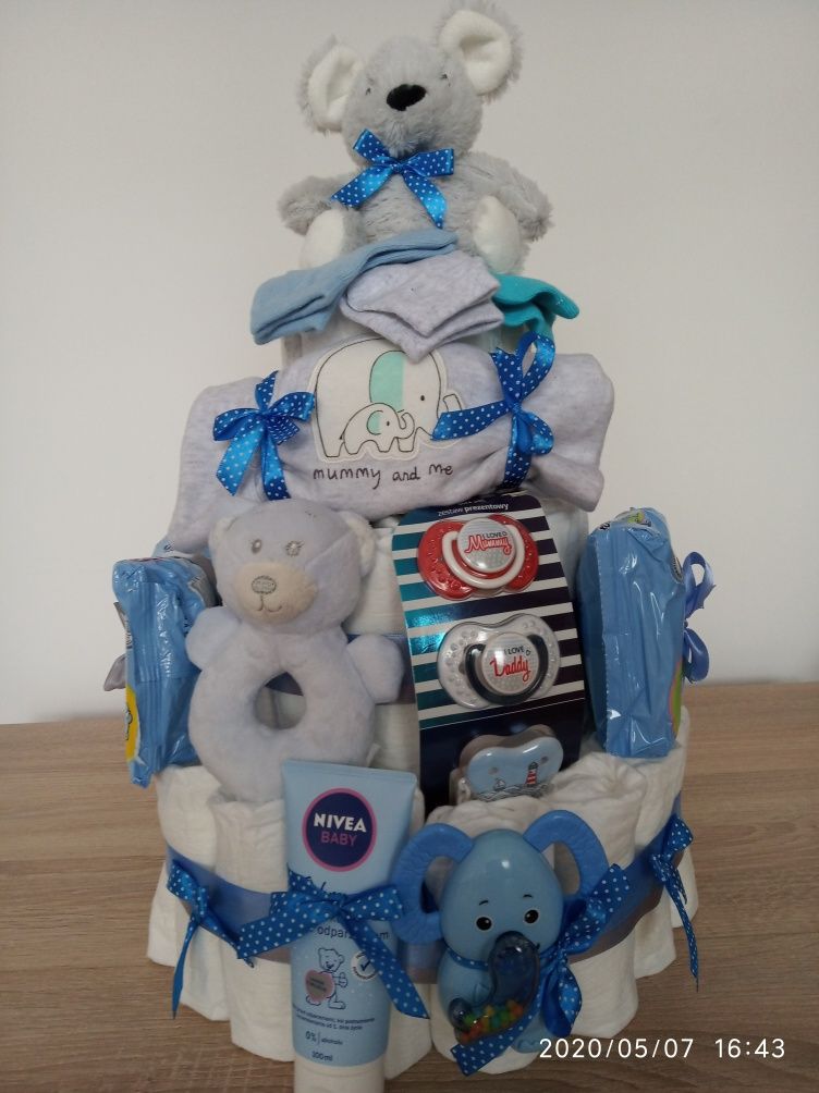 Personalizowany tort z pieluch - baby shower,chrzest,narodziny dziecka