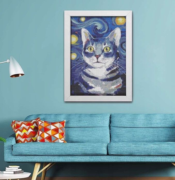 zestaw do malowania diamentami kot i niebo diy