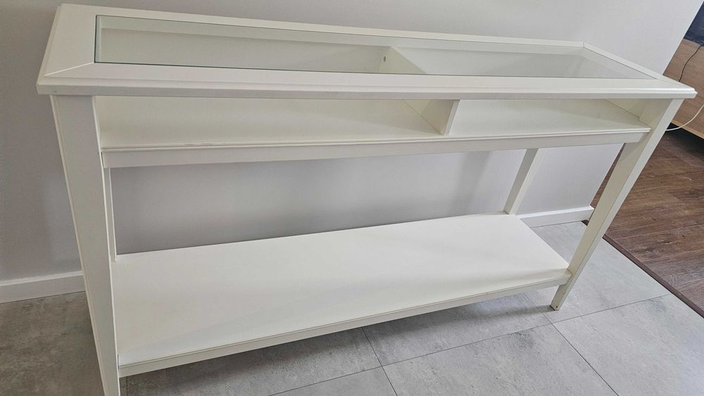 Konsola IKEA Liatrop biała, szklany blat