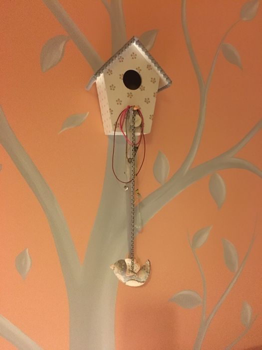 Conjunto Decoração quarto menina: candeeiro, casinha e passarinhos