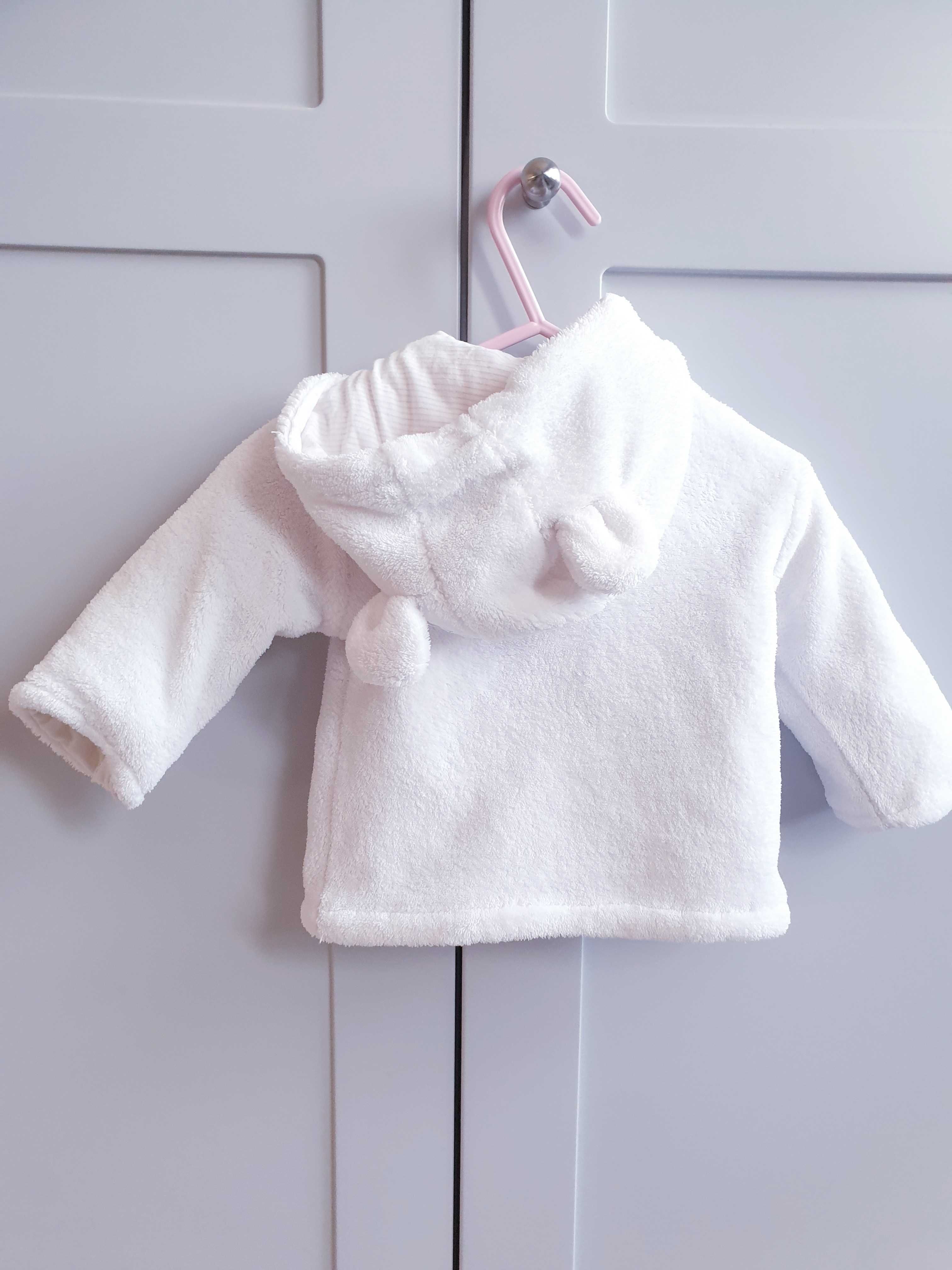 Biała różowa kurtka polar sweter bluza z kapturem 56 62