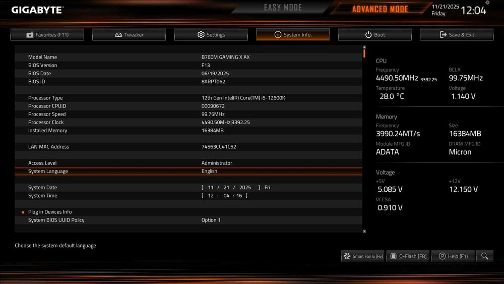 Upgrade PC: Intel i5‑12600K + B760 + DDR5
