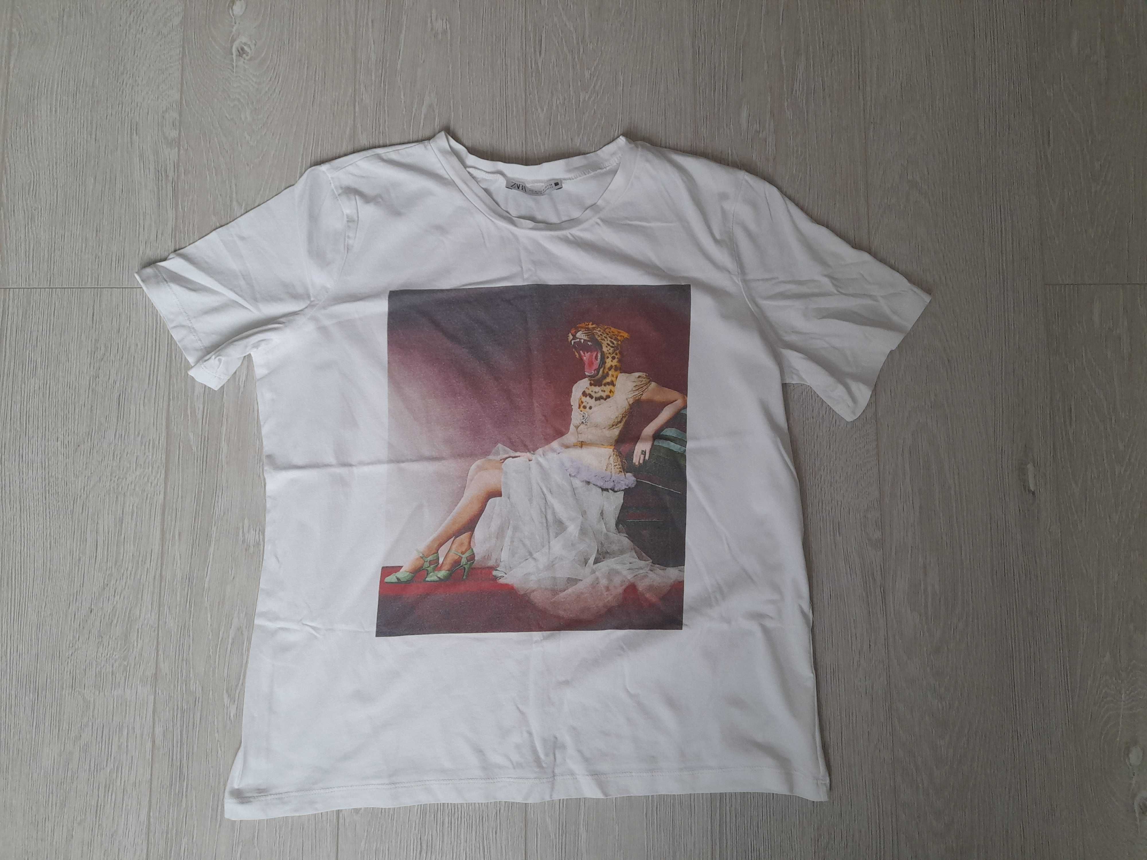 Markowy ZARA t-shirt bluzka damska M pachy 50 cm x2 art design