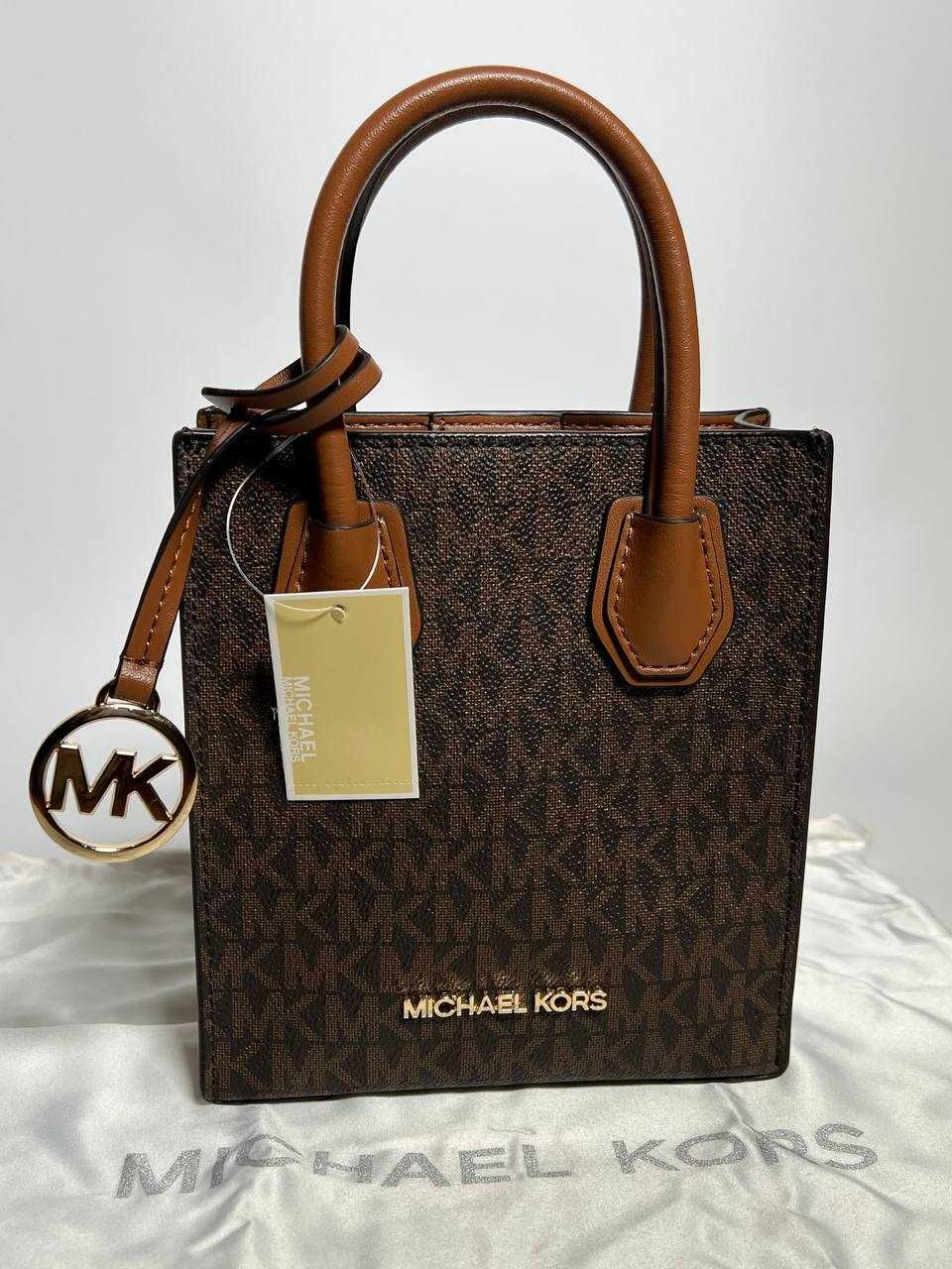 Сумка Michael Kors Mercer Extra-Small Logo and Leather коричневая