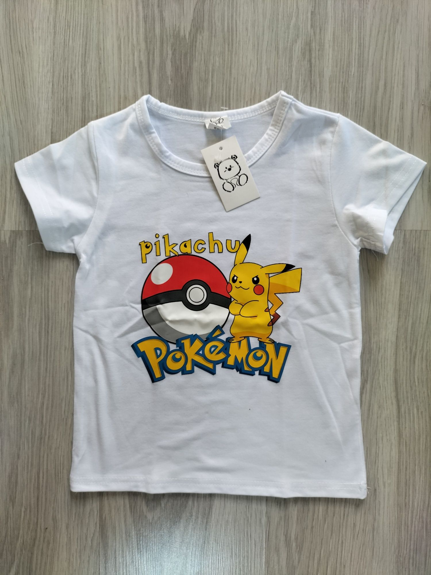 Biały bawełniany t-shirt koszulka pokemon pikachu 100 104