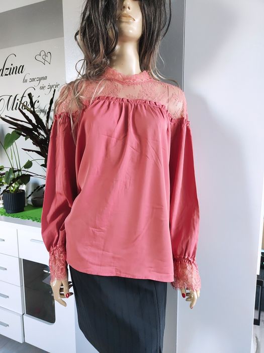 Bluzka damska z długim rękawem koronka elegancka stylowa nowa 42