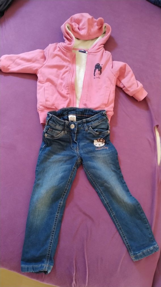 Komplet bluzka bluza spodnie dżinsowe dziewczynka ubranka 98 cm