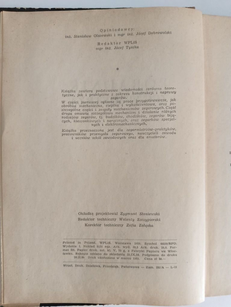 Poradnik zegarmistrza - K. Adel 1959r.