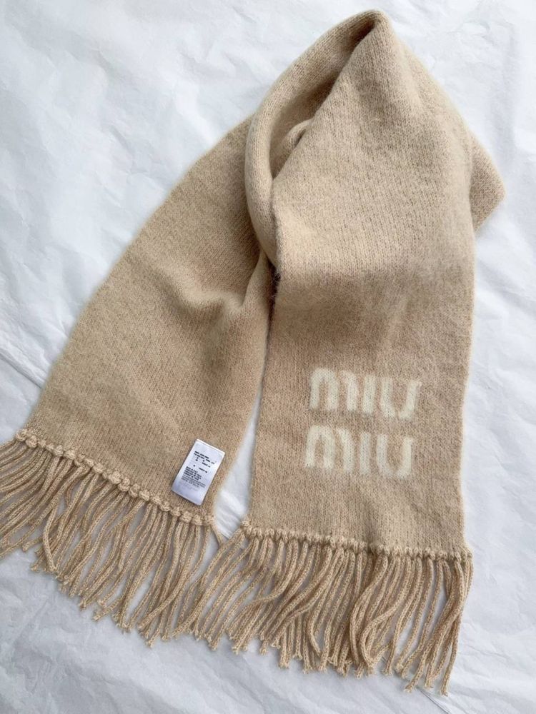 Шарф Miu Miu люкс 1:1 сірий та бежевий