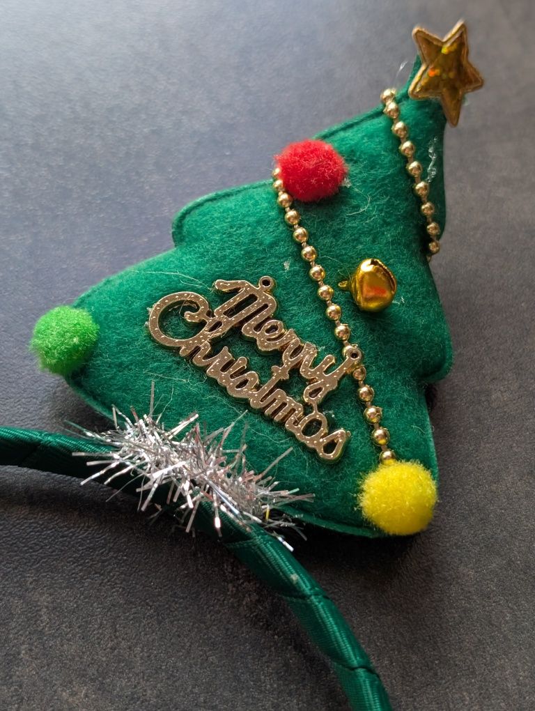 Świąteczna opaska na głowę Metry Christmas - zielona z motywem choinki