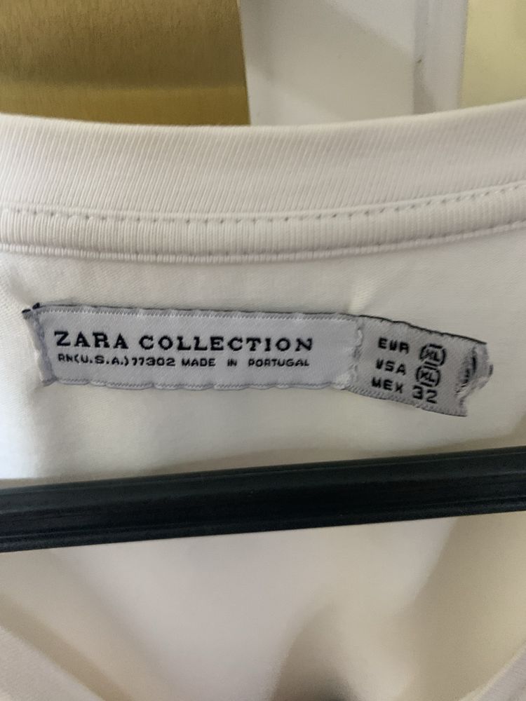 T-shirt “Zara” XL fundo branco estampada com cornucópias laranja/verde