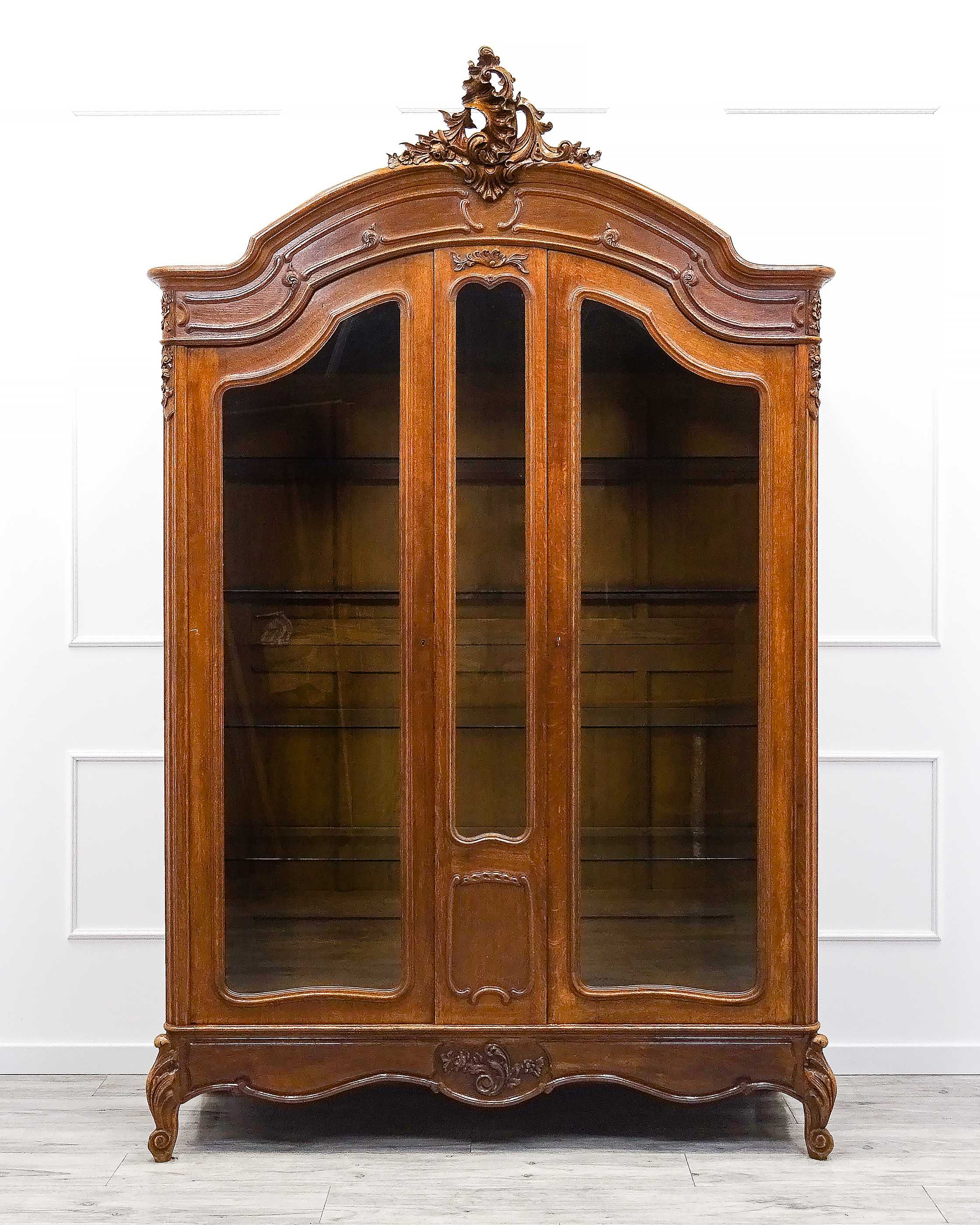 Antyk DREWNIANA Witryna dębowa BIBLIOTECZKA Rocaille PÓŁKI lata 50.