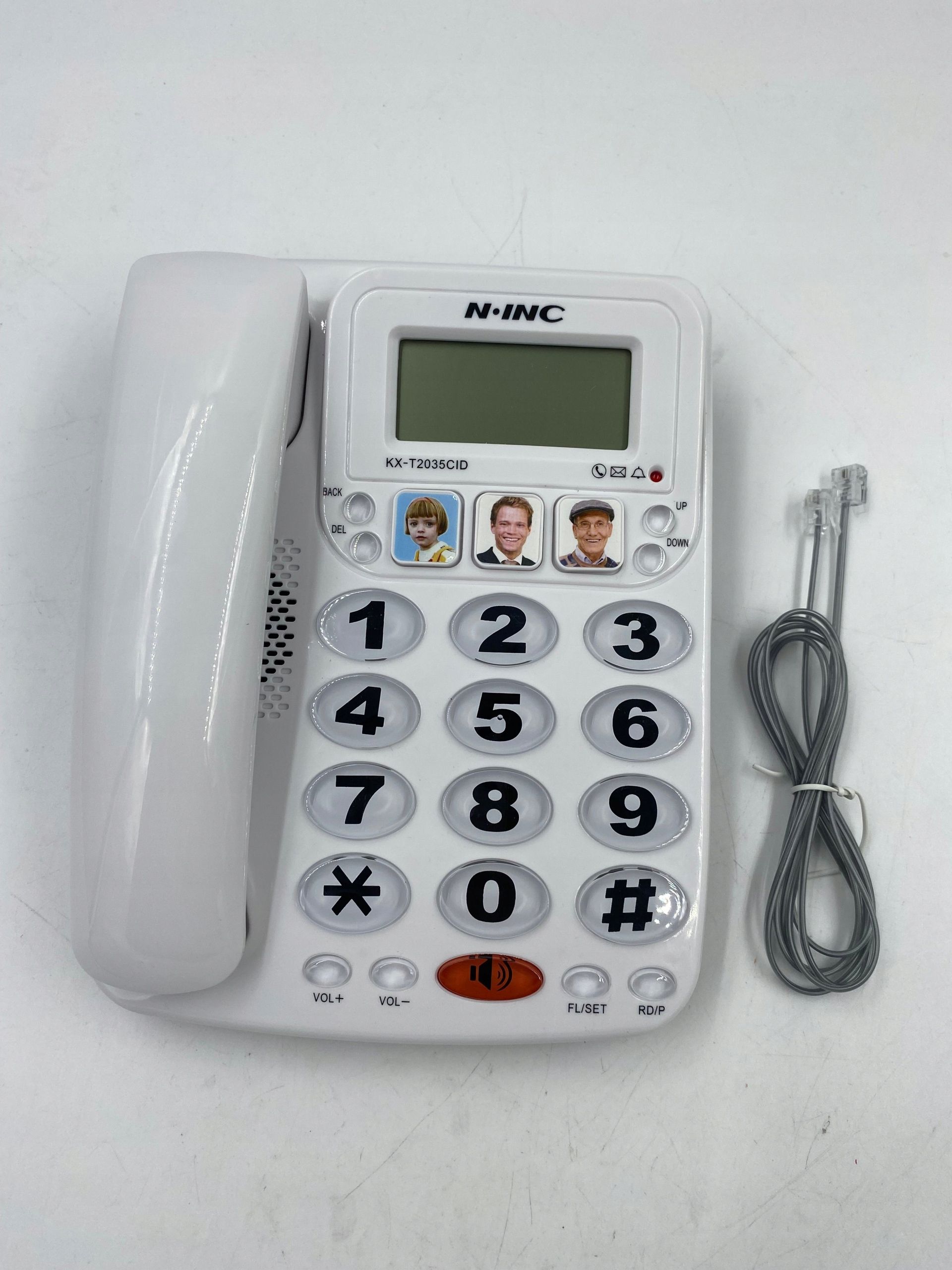 telefon przewodowy stacjonarny z zestawem głośnomówiącym biały opis