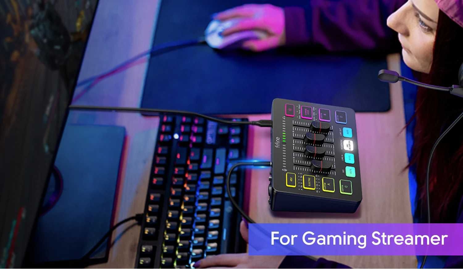 Misturador Áudio Branco FIFINE SC3 para Gaming podcast RGB XLR (Novo)
