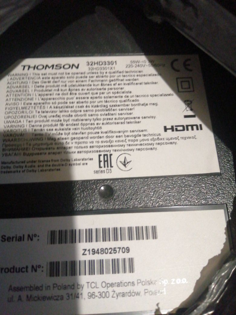 Telewizor Thompson 32"" uszkodzony