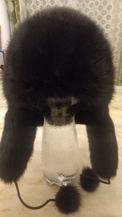 Норковая шапка ушанка черный бриллиант