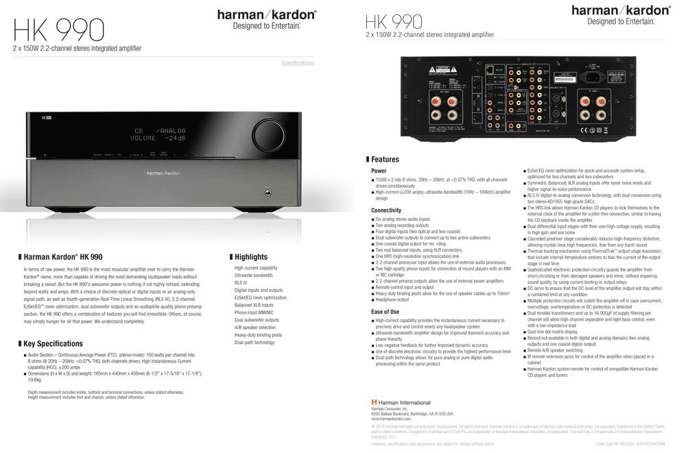 підсилювач  Harman/Kardon HK 990  USA