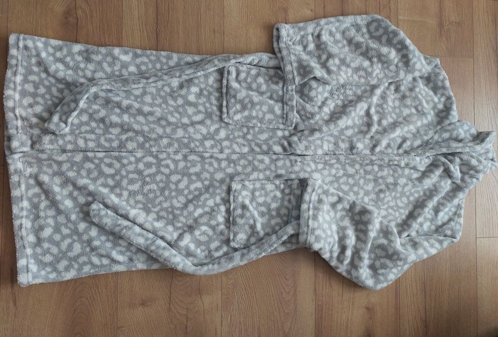 Szlafrok damski, szaro-biały, L