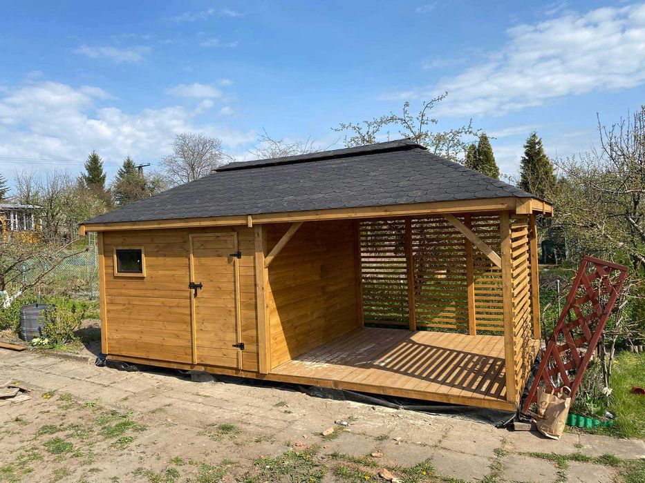 Domek narzędziowy ogrodowy drewniany z altaną "Vegas" 6x3