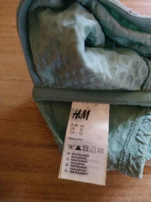 Bardotka bandeau bez ramiączek miętowy strój góra H&M r. 42