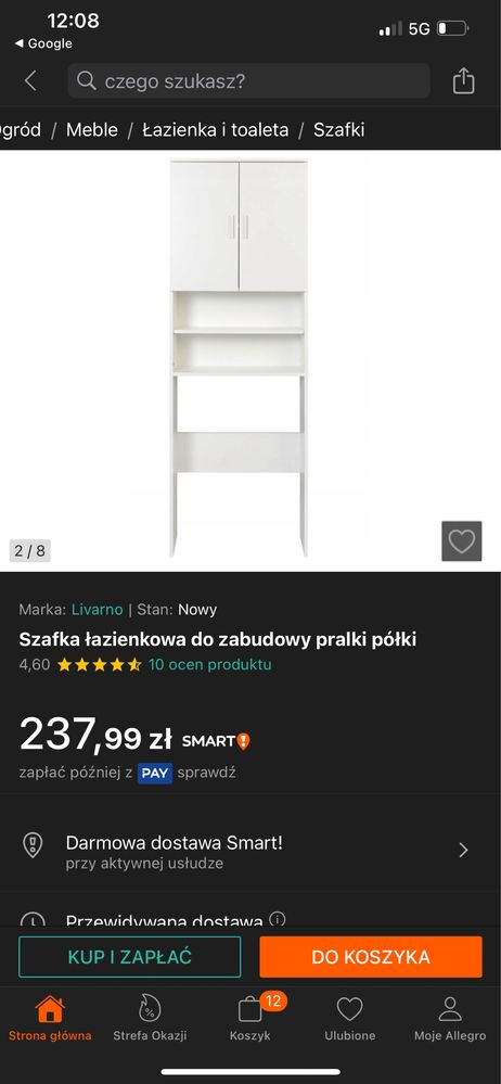 Szafa pod zabudowe pralki