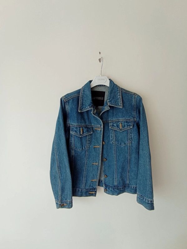 Długa kurtka jeansowa klasyczna gruba vintage oversize s m