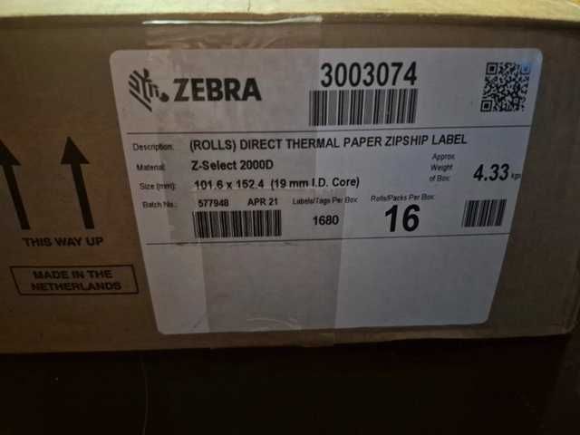 Zebra - Rolo de etiquetas perfuradas 101,6x152,4x19mm originais