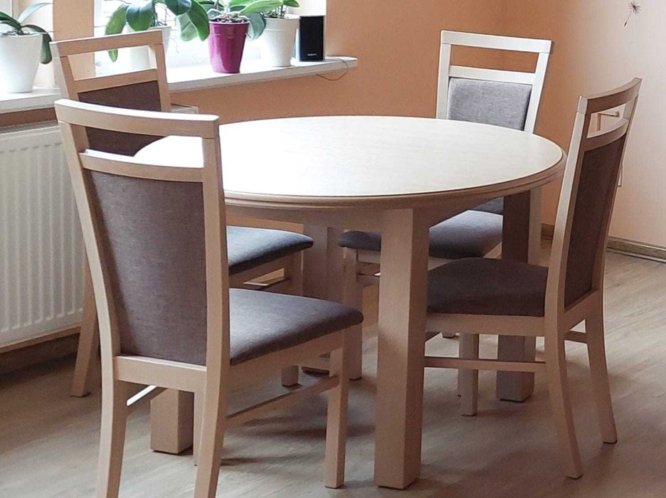 Zestaw : stół okrągły, rozkładany + 12 krzeseł + 3 wkłady (dąb sonoma)