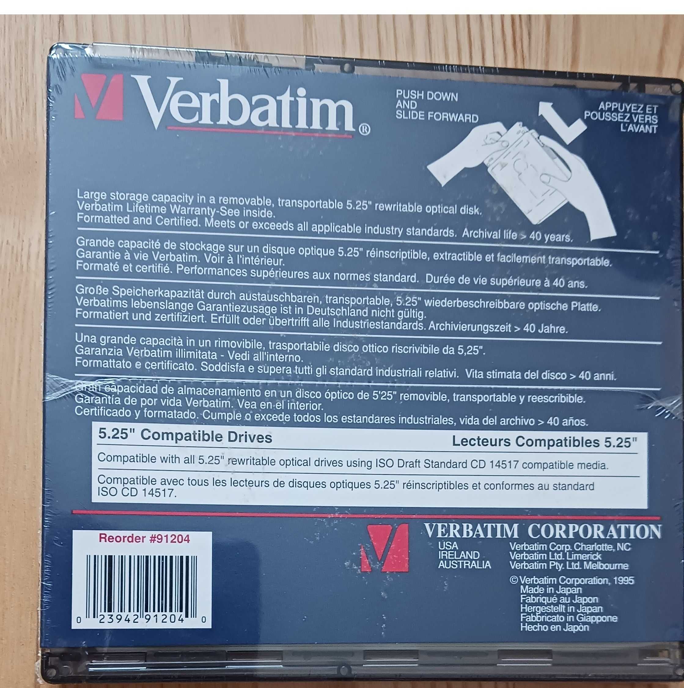 Optical Disks Rewritable 2.6GB Verbatim 5.25"