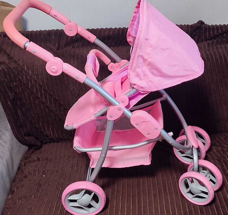 Детская коляска для кукол розовая, с поворотными колёсами, 2 в 1