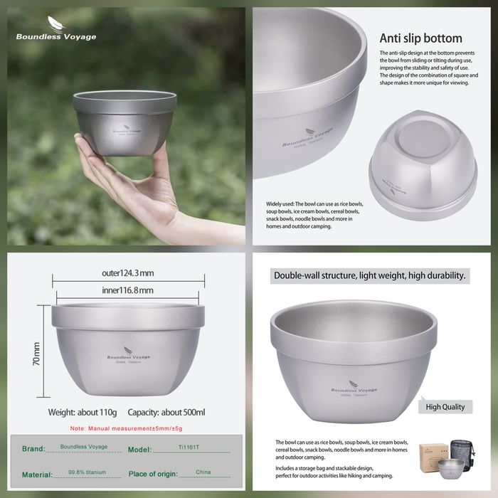 Новинка! Двошарові та одношарові титанові миски 300, 450, 500, 800мл